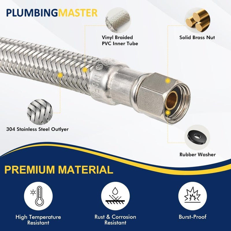 PLUMBINGMASTER 6FT Dishwasher Hose with Elbow – Stainless Steel Braided Supply Line, 3/8" Compression to 3/8" Elbow, Universal Fit, Burst Proof, NSF/Lead-Free Certified, 10-Year Warranty - Image 3